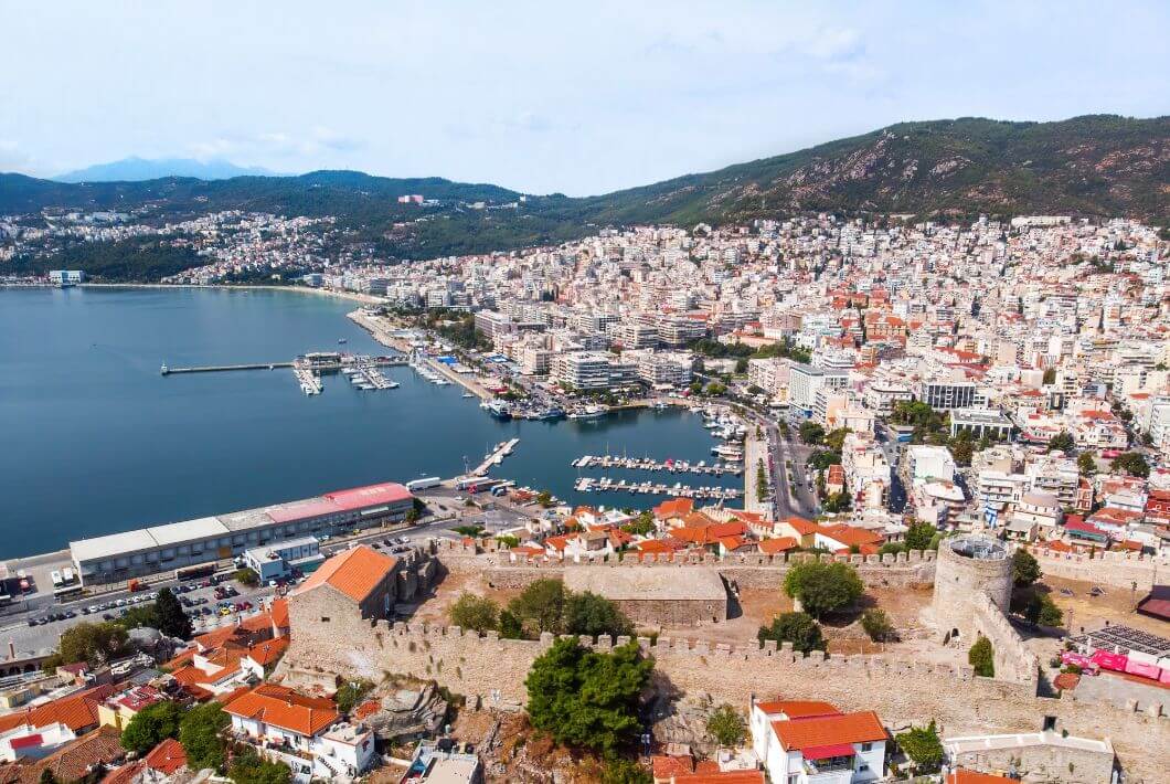 Aegean Sea Cost with Port in Kavala, Greece