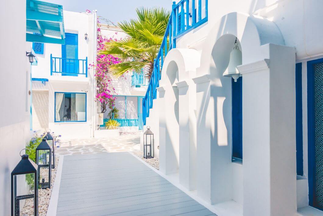 White Beautiful Aegean Greek Houses in&nbsp;Mykonos